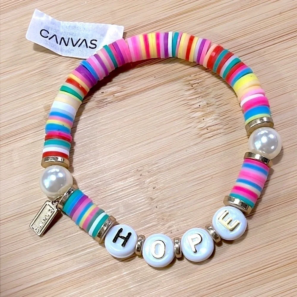 Brand New Canvas Multicolored Beaded Friendship Bracelet “HOPE” Stretch Colorful